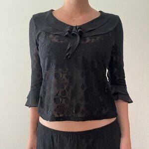 Black lace vintage Fred David top with ruffle detailing